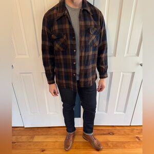 Vintage Pendleton Wool Plaid Shirt Jacket in Brown and Blue